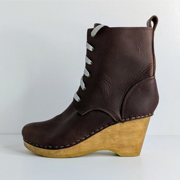 No. 6 Store Ankle Boots 37 Brown Leather Lace Up Wedge Bohemian Scandi Chic - Picture 8 of 15